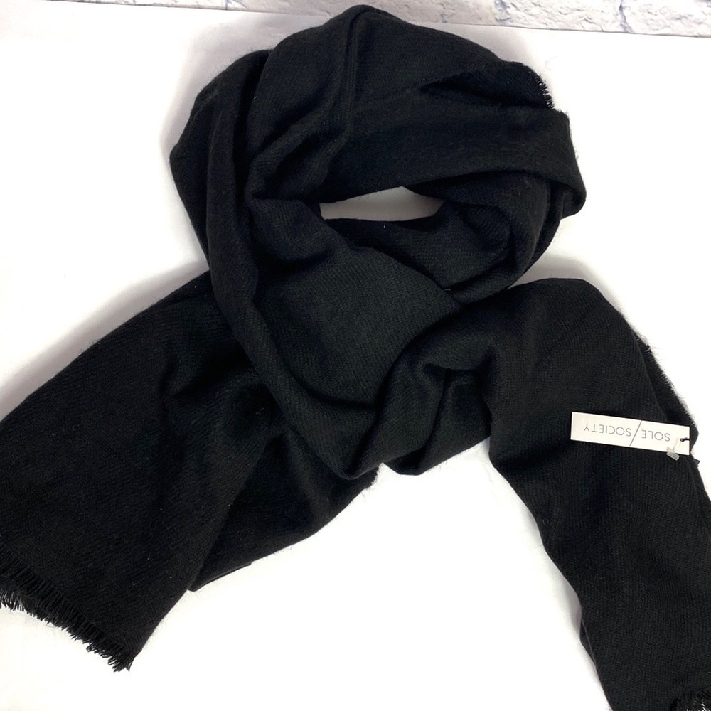 Sole Society black fringe oversized cozy scarf NWT